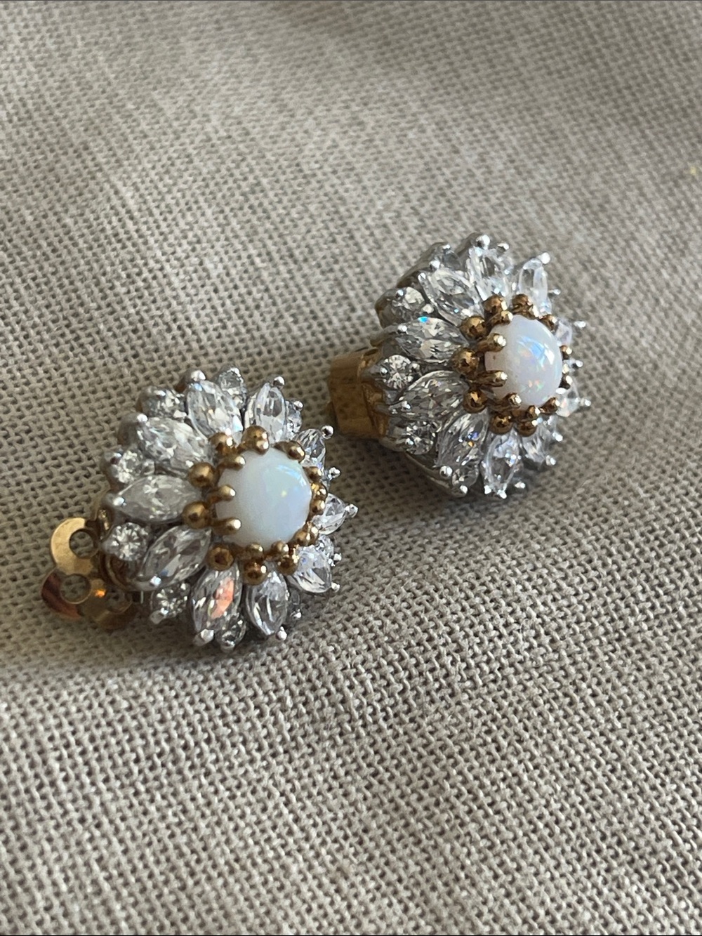 Opal clip on Earrings - White and Gold plated over 925 silver